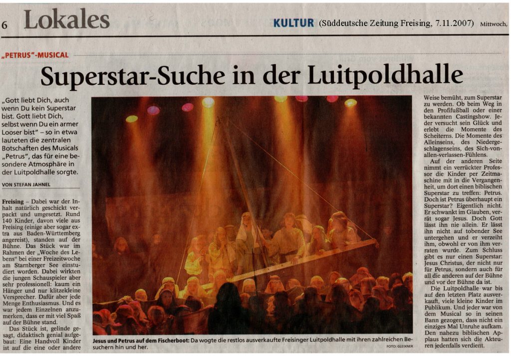 Jochen Sewald, Artikel aus der FS-Zeitung über Musical
